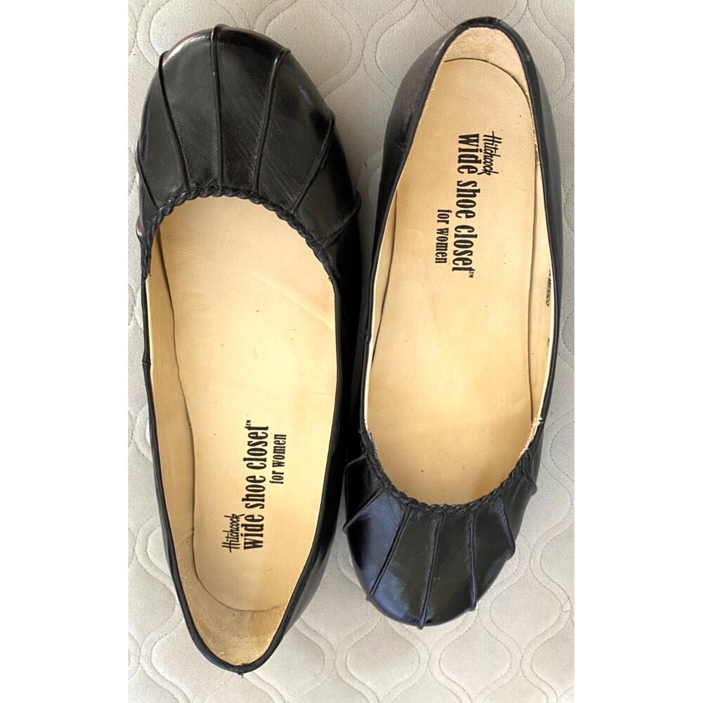 Hitchcock Shoes Black Leather Flats Women's 9.5, 4E Zora Soft Wide READ Please